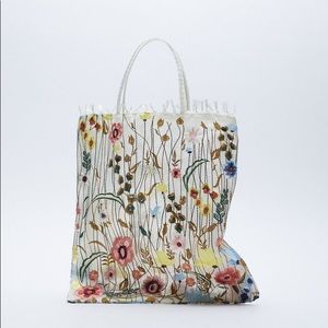 ZARA TULLE TOTE BAG WITH FLORAL EMBROIDERY